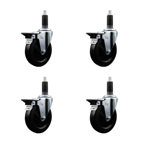 Service Caster 5'' Soft Rubber Swivel 1-1/8'' Expanding Stem Caster Set with Brake, 4PK SCC-EX20S514-SRS-PLB-118-4 - main